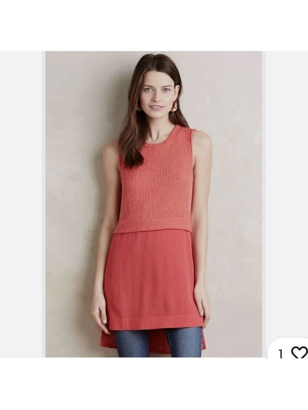 Anthropologie RO & DE Coralee Red Knit Sleeveless Tunic. Size Medium